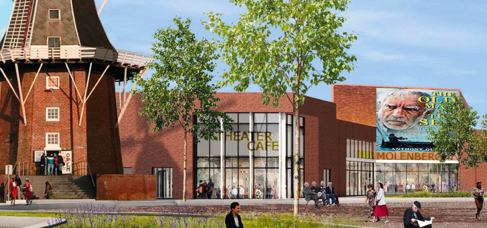 Impressie centrum zuidoost, (molen, theater en park)