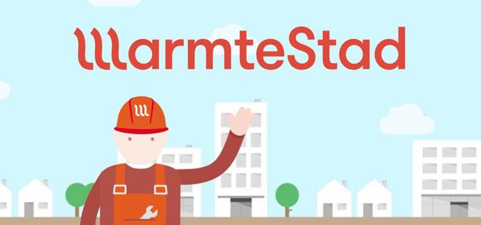 logo van warmtestad met een icoon en een stad op de achtergrond